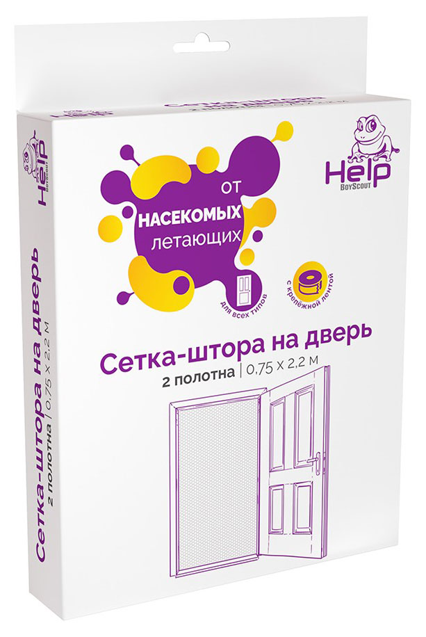 

Сетка-штора на дверь Help Противомоскитная с крепежной лентой 75х220 см, 2 шт