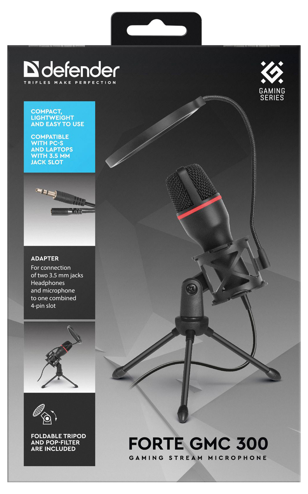 

Игровой стрим микрофон Defender Forte GMC 300 USB, провод 1,5 м