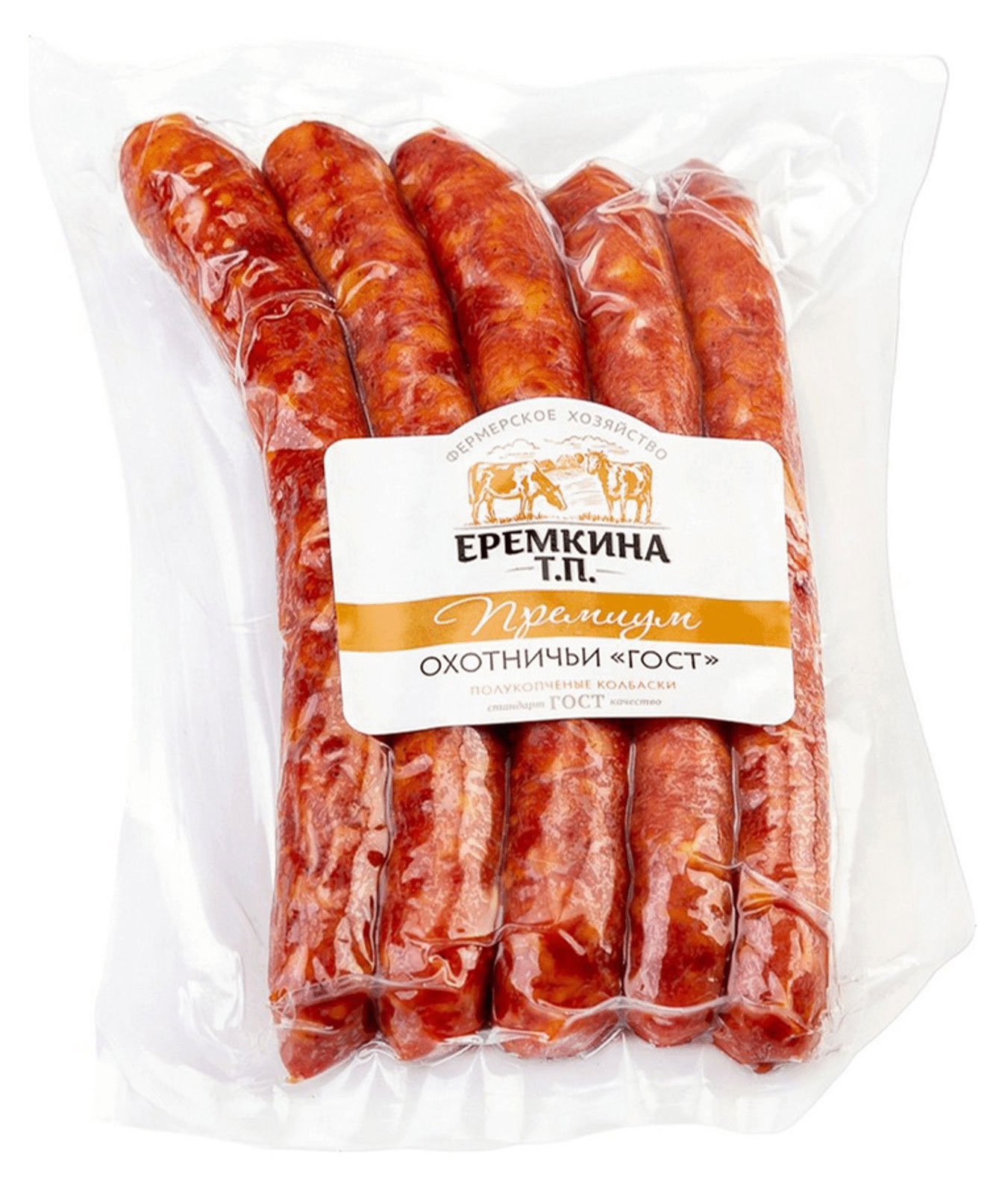 

Колбаски полукопченые КФХ Еремкина Т.П. Охотничьи премиум ГОСТ ~ 0,3 кг