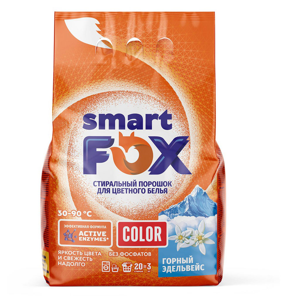 

Стиральный порошок Smart Fox Color Горный эдельвейс для цветного белья, 3 кг