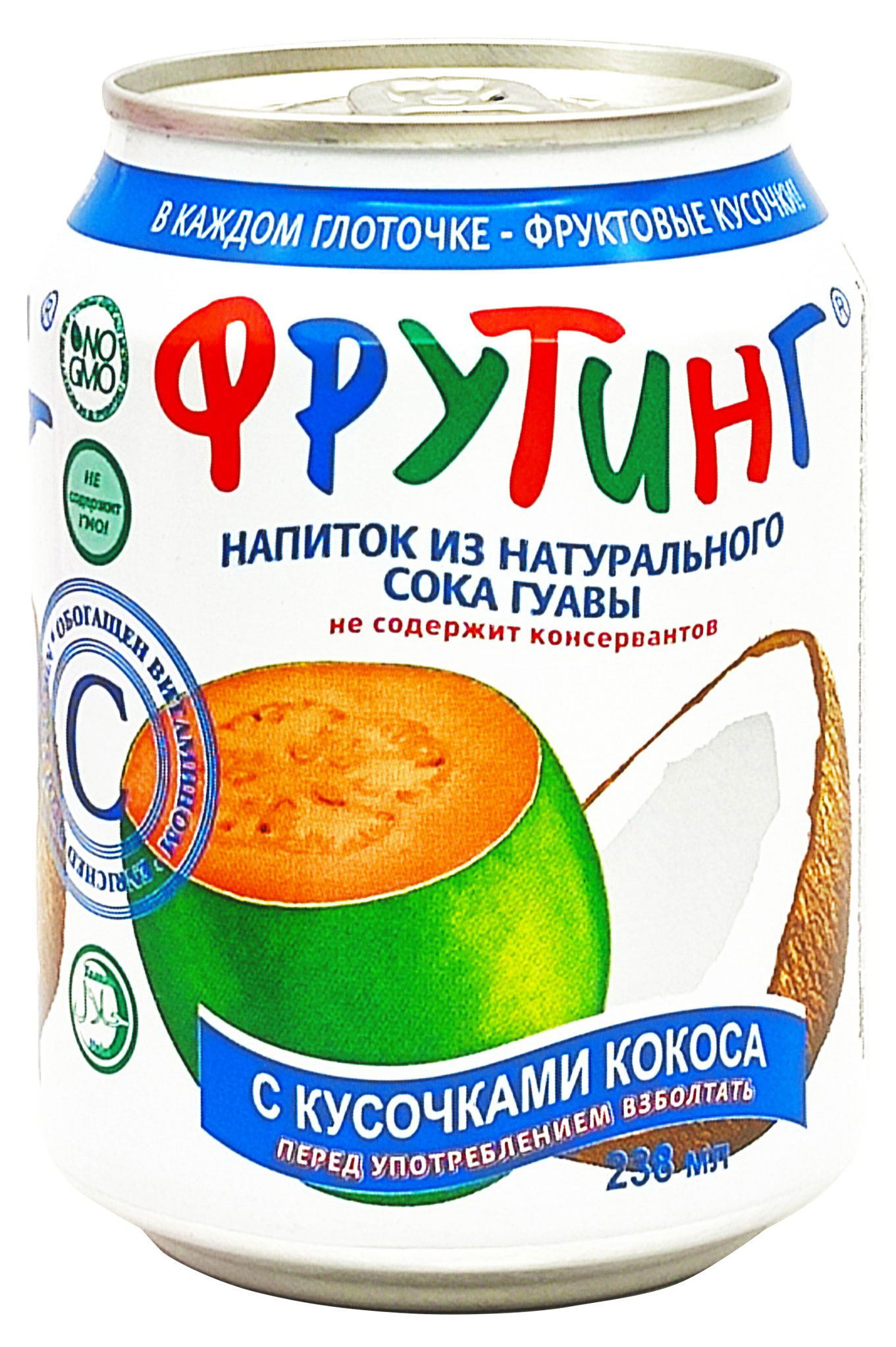 

Напиток сокосодержащий Fruiting из сока гуавы с кусочками кокоса, 238 мл