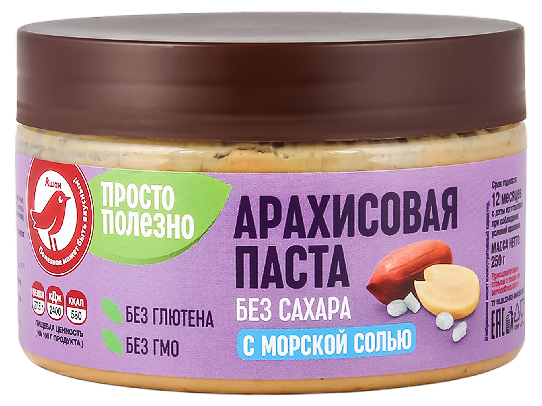 

Паста арахисовая АШАН Красная птица с морской солью без сахара, 250 г