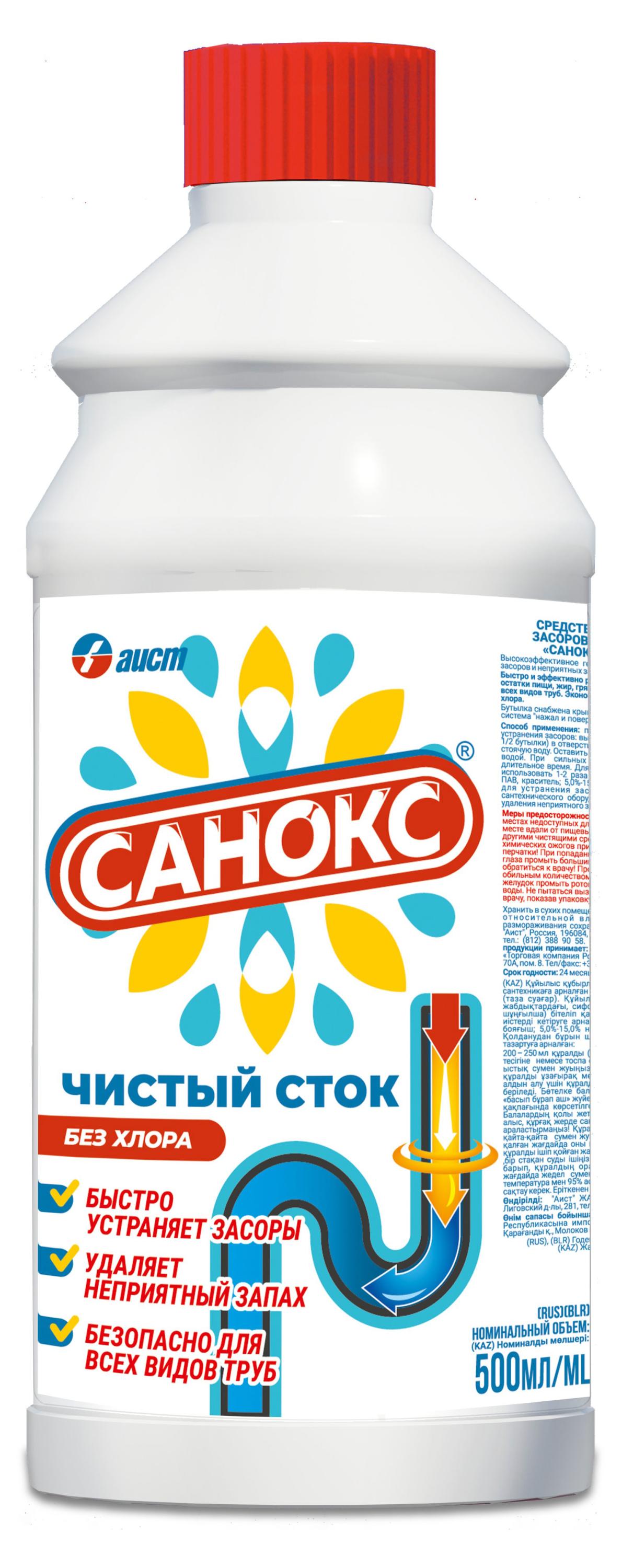 

Средство для удаления засоров Санокс Чистый сток, 500 мл