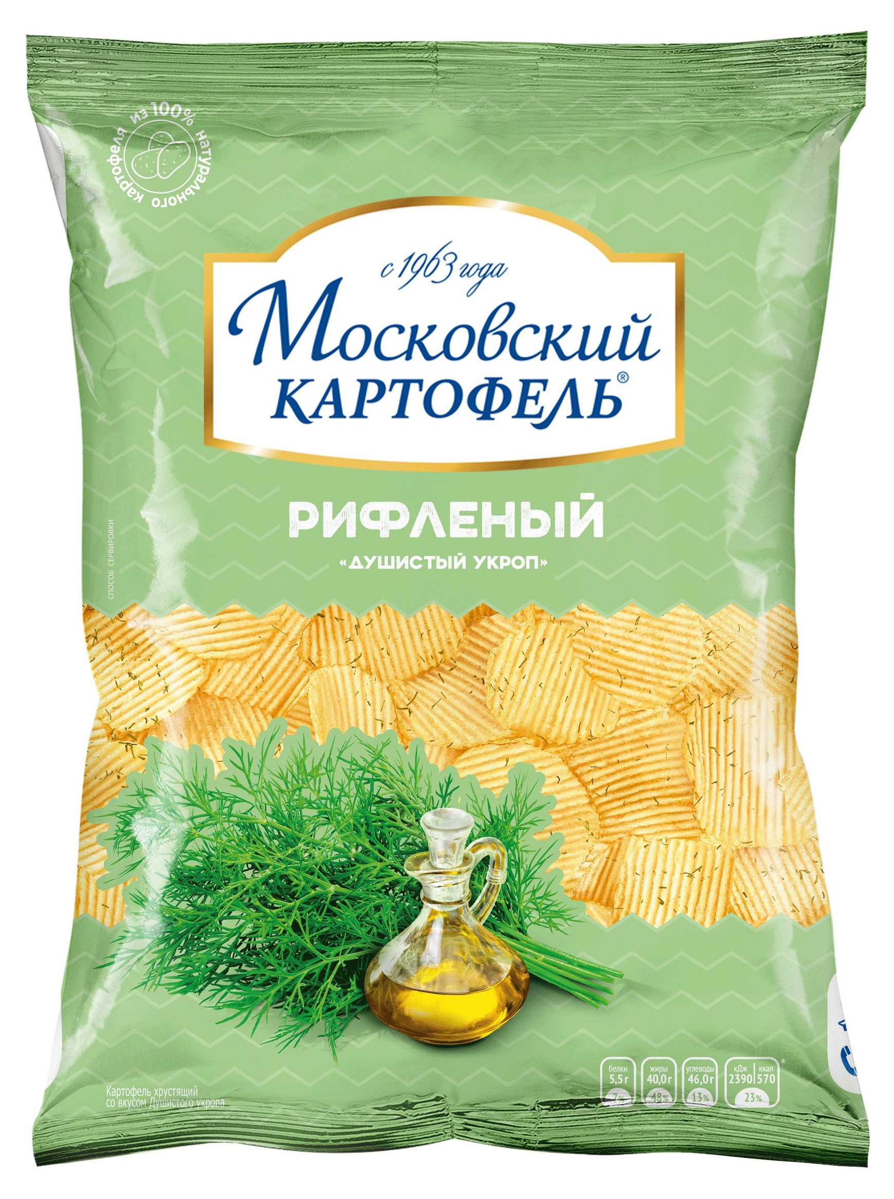 

Чипсы картофельные Московский Картофель рифленые со вкусом душистого укропа, 120 г