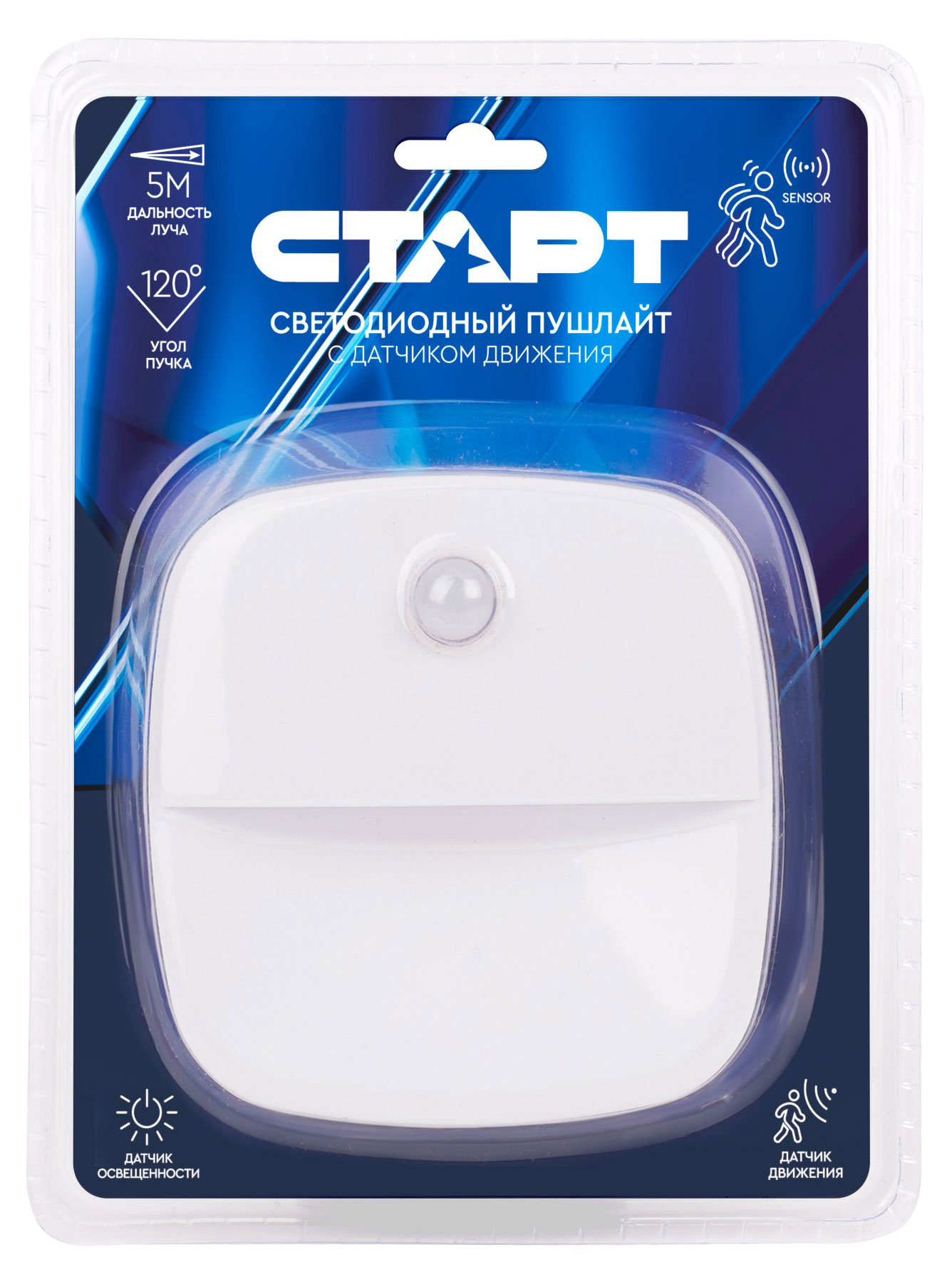 

Фонарь-пушлайт Старт PL-3led-SR C1 white 30/120 с датчиком движения