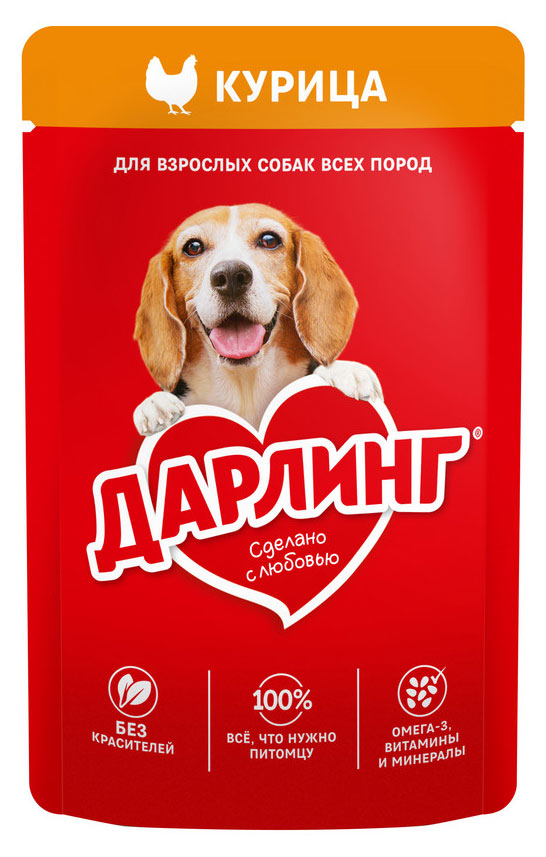 

Корм влажный для собак Дарлинг кусочки с курицей в подливе, 75 г