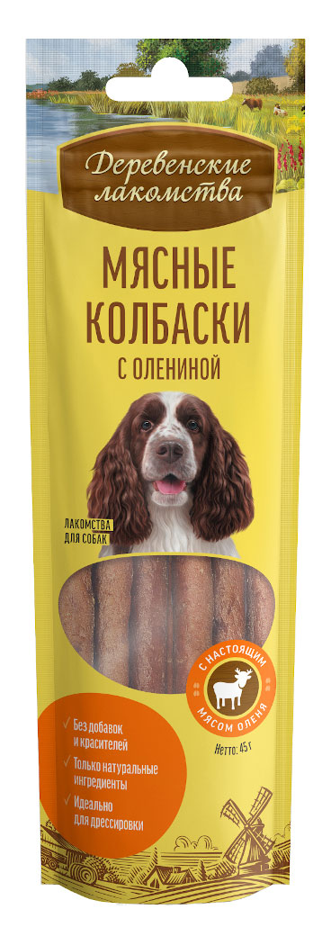 

Лакомство для собак Деревенские лакомства Мясные колбаски с олениной, 45 г