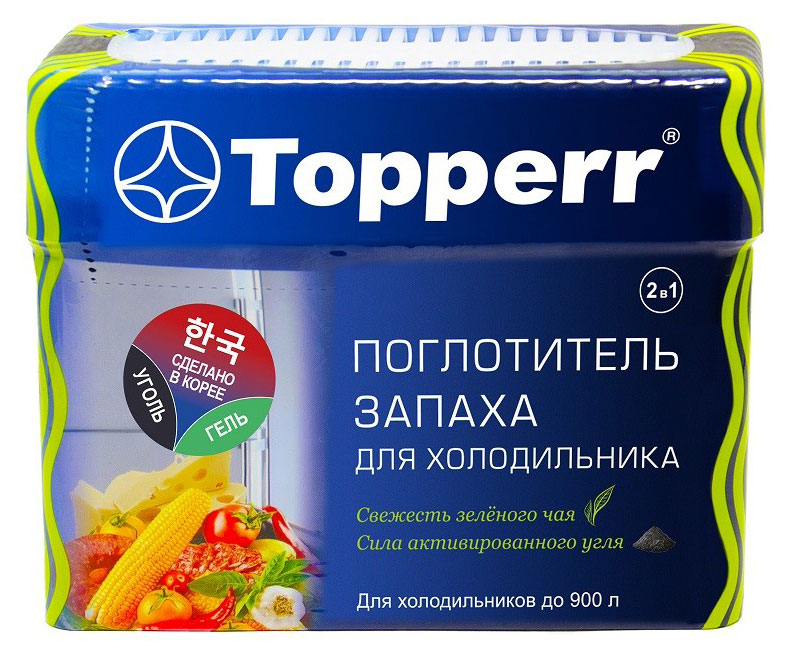 

Поглотитель запаха для холодильников Topperr 2 в 1 зеленый чай уголь гелевый