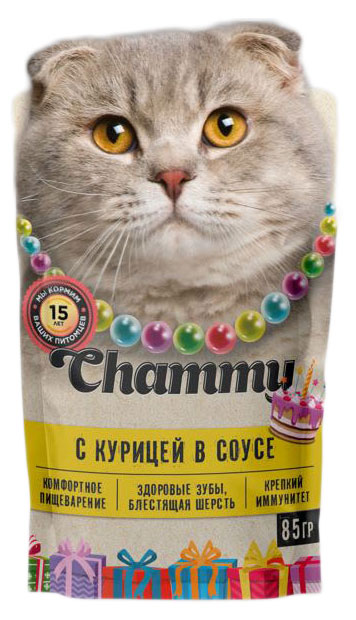 

Корм влажный для кошек Chammy с курицей в соусе, 85 г