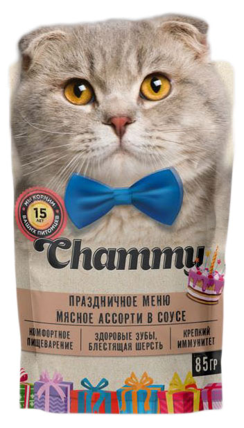 

Корм влажный для кошек Chammy мясное ассорти в соусе, 85 г