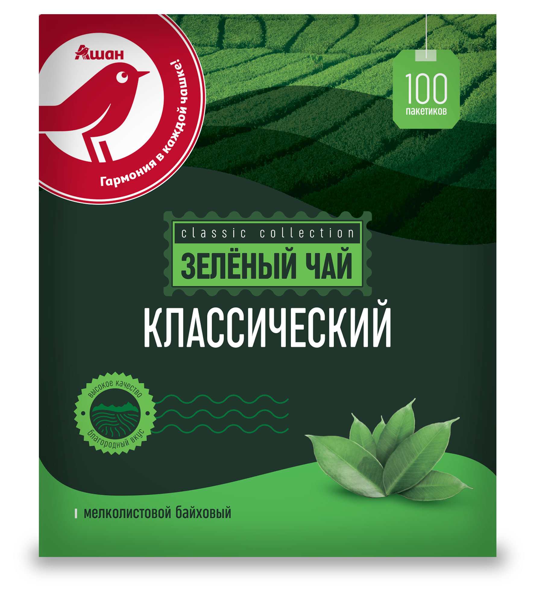 

Чай зеленый АШАН Красная птица, 100х2 г