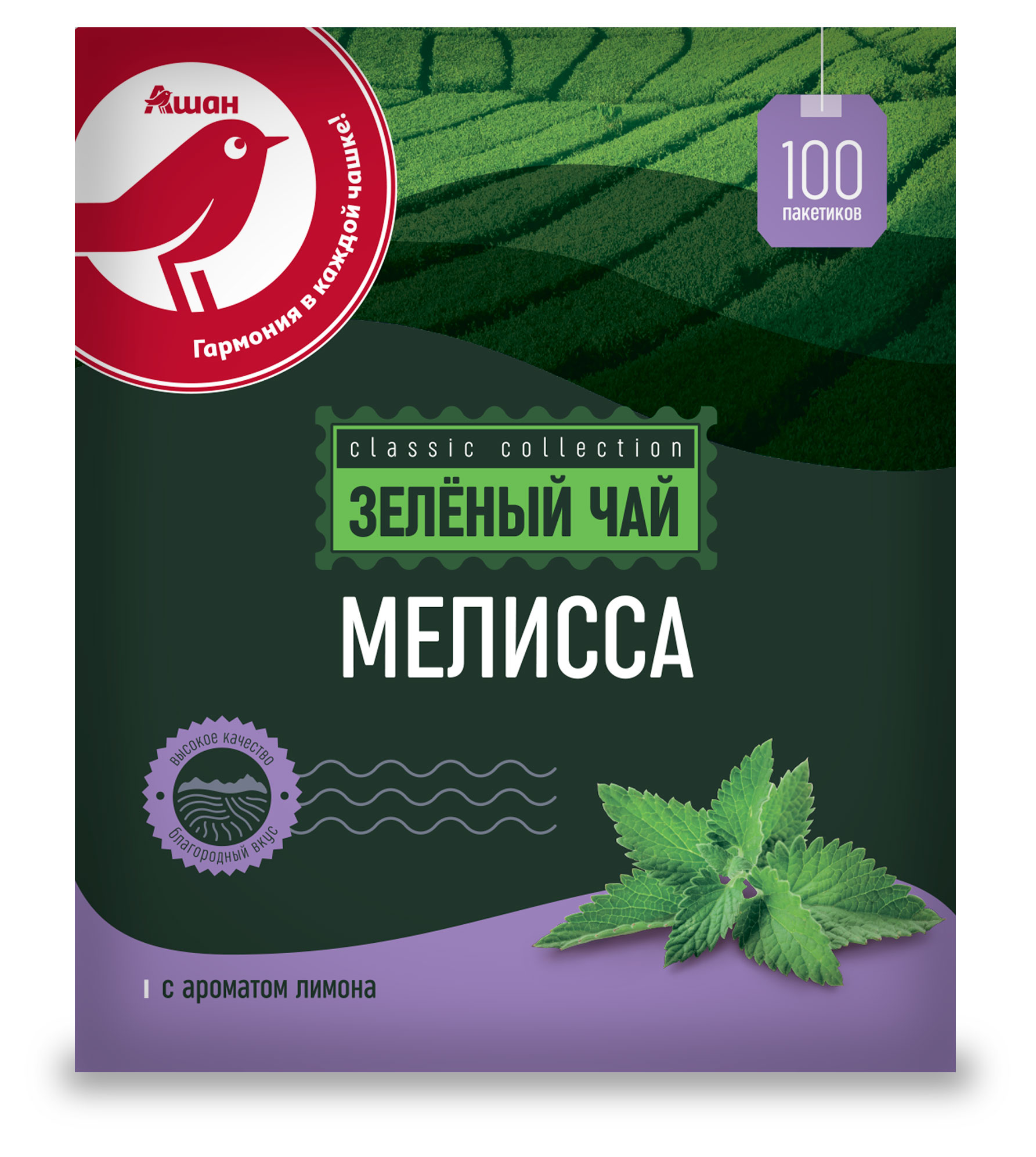 

Чай зеленый АШАН Красная птица со вкусом мелиссы, 100х2 г