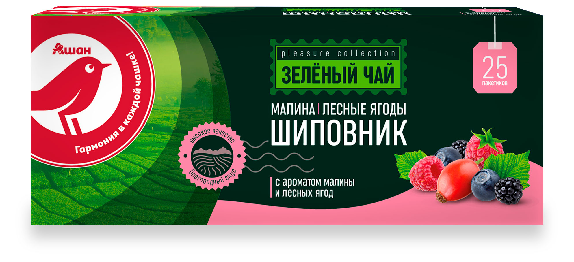 

Чай зеленый АШАН Красная птица со вкусом лесных ягод, 25х2 г