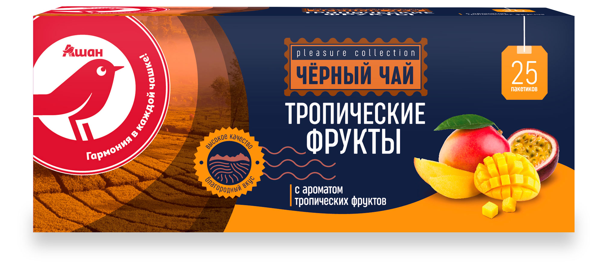 

Чай черный АШАН Красная птица с тропическими фруктами, 25х2 г