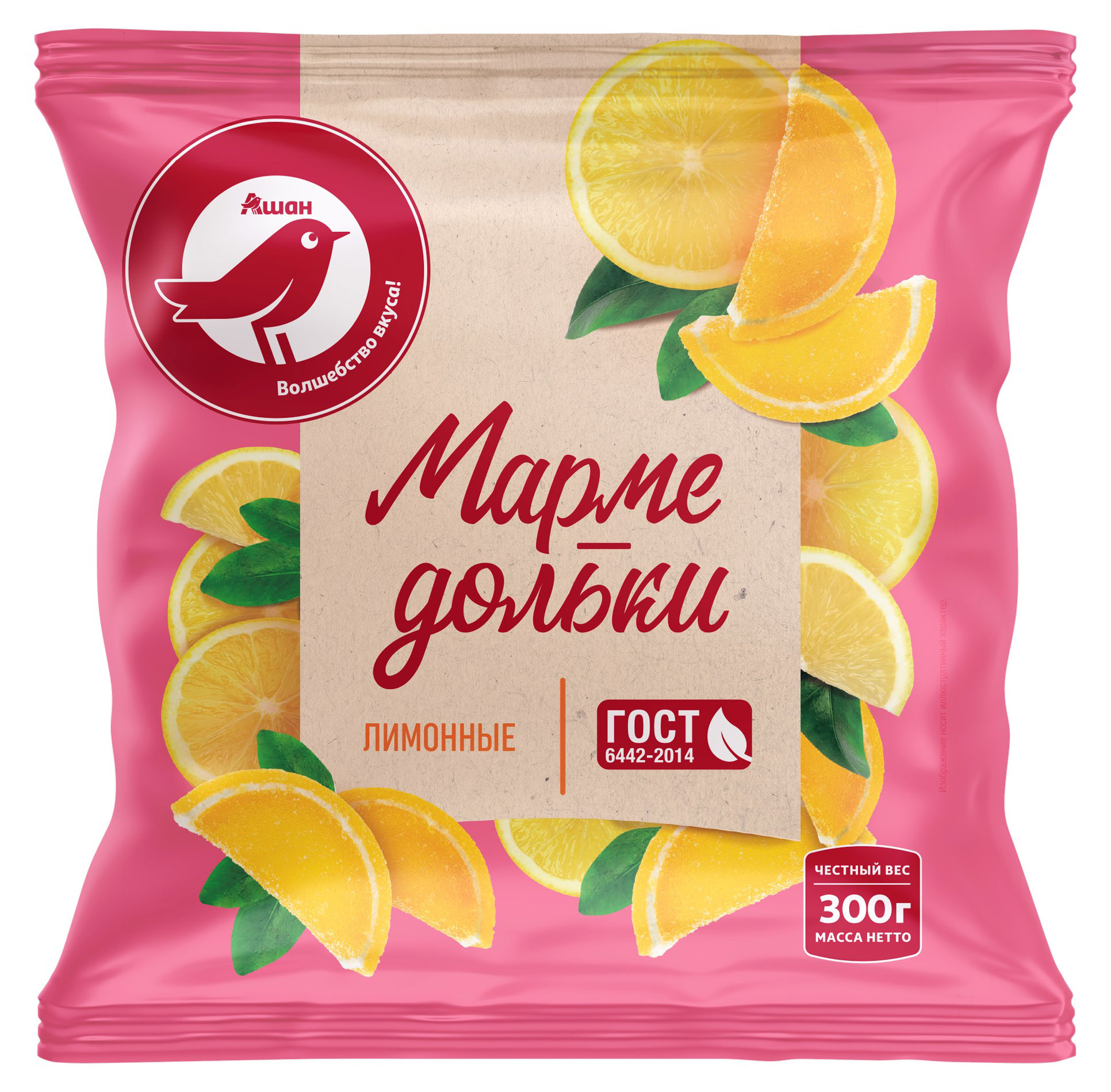 

Мермелад АШАН Красная птица Мармедольки лимонные, 300 г