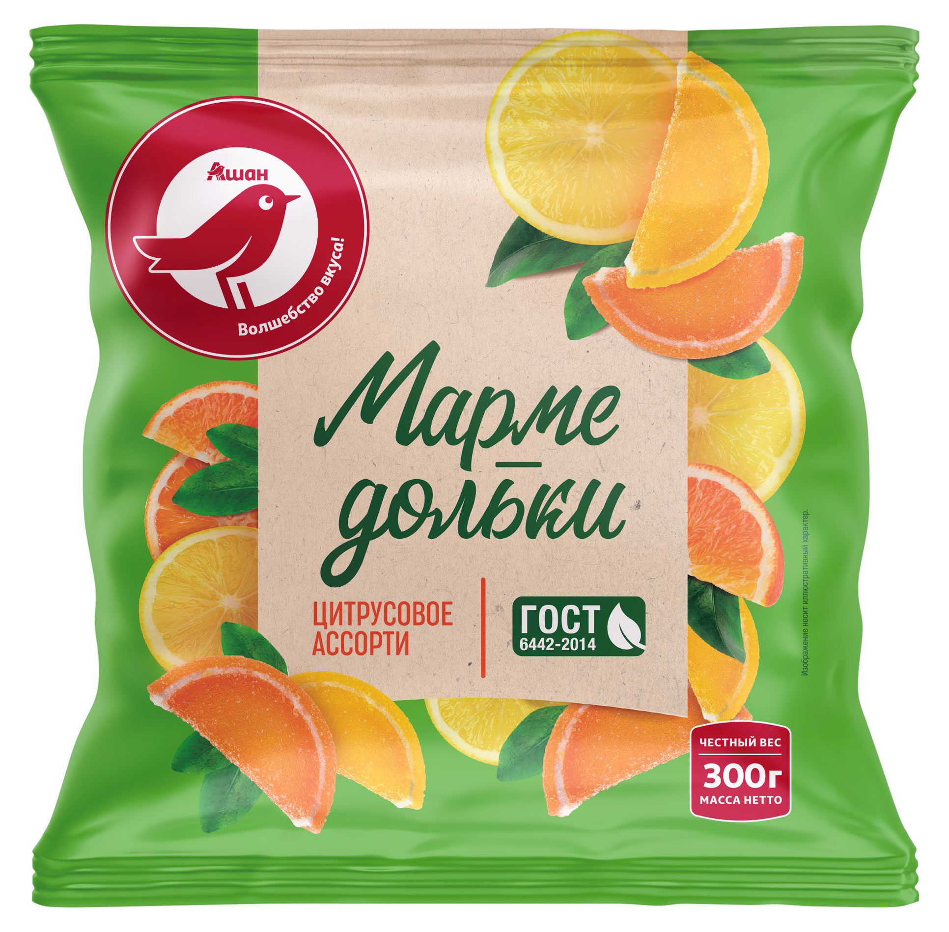 

Мармелад АШАН Красная птица Мармедольки цитрусовое ассорти, 300 г
