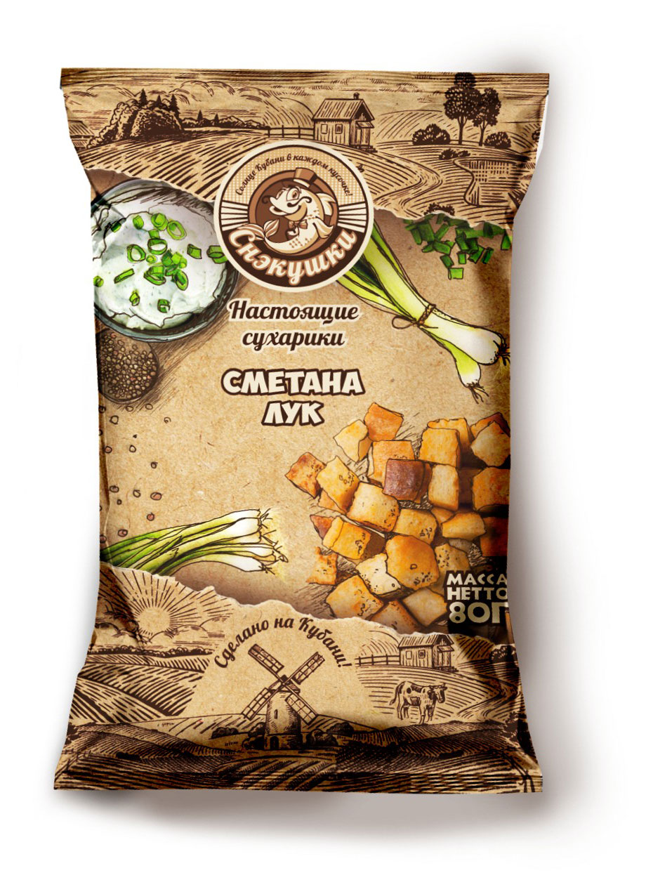 

Сухарики пшеничные Снэкушки Сметана Лук, 80 г