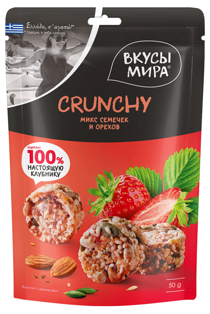 

Кранчи из семечек Вкусы мира клубника-орехи, 50 г