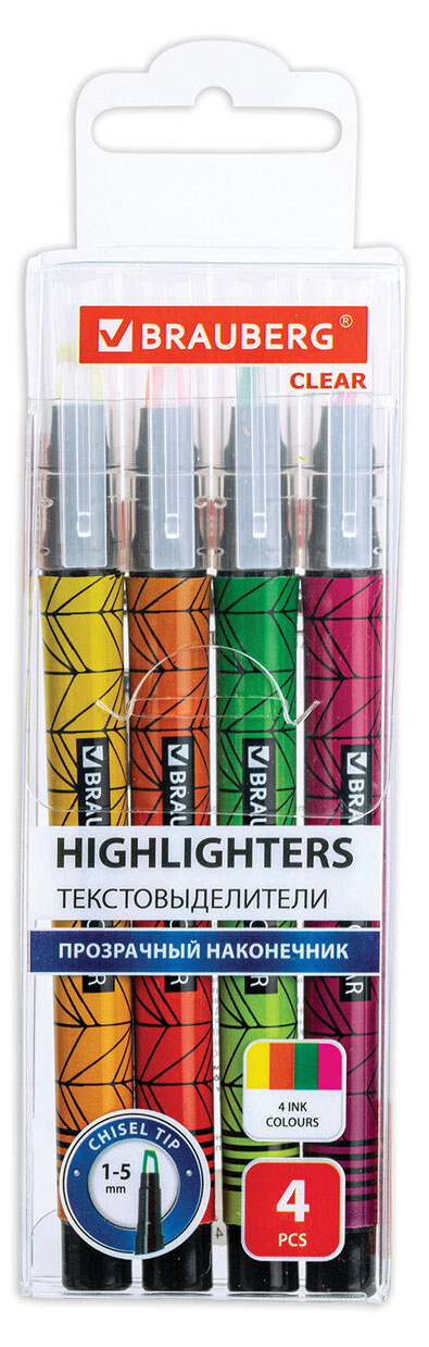 

Набор текстовыделителей BRAUBERG Clear, 4 цвета