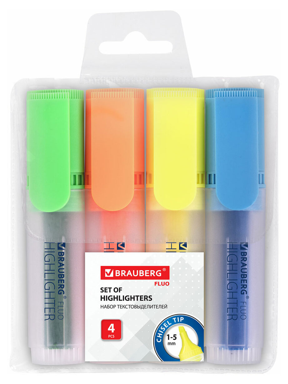 

Набор текстовыделителей BRAUBERG FLUO, 4 шт