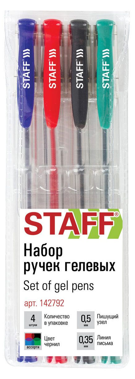 

Ручки гелевые STAFF Basic GP-789 4 цвета узел 0,5 мм, 4 шт
