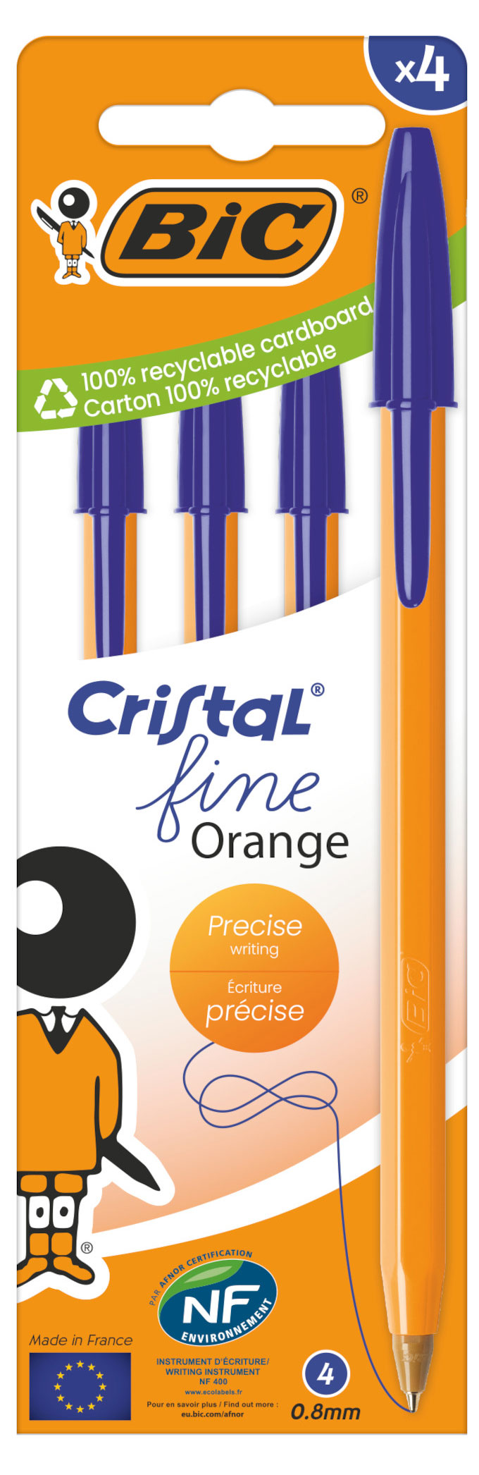 

Ручка шариковая BIC Cristal Fine Orange синяя, 4 шт