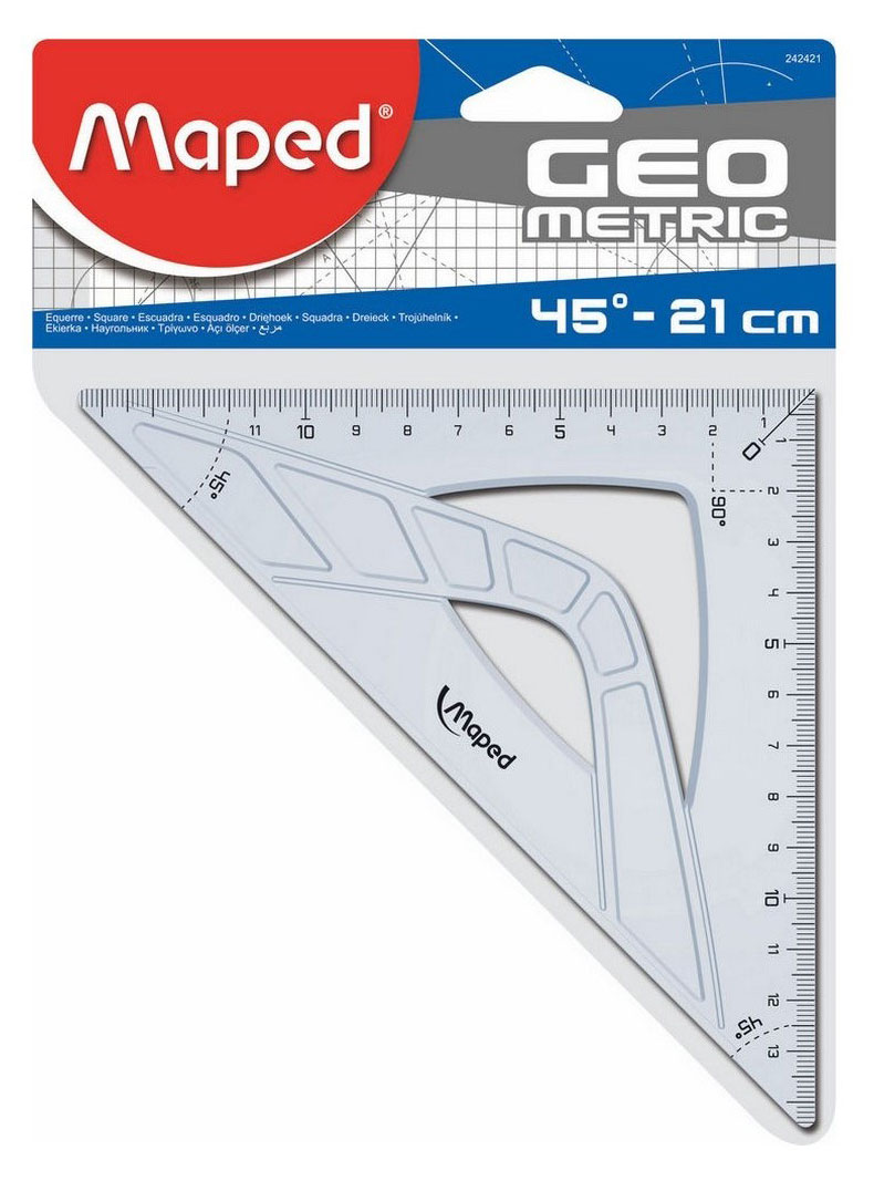 

Угольник Maped с гипотенузой 21см углом 45