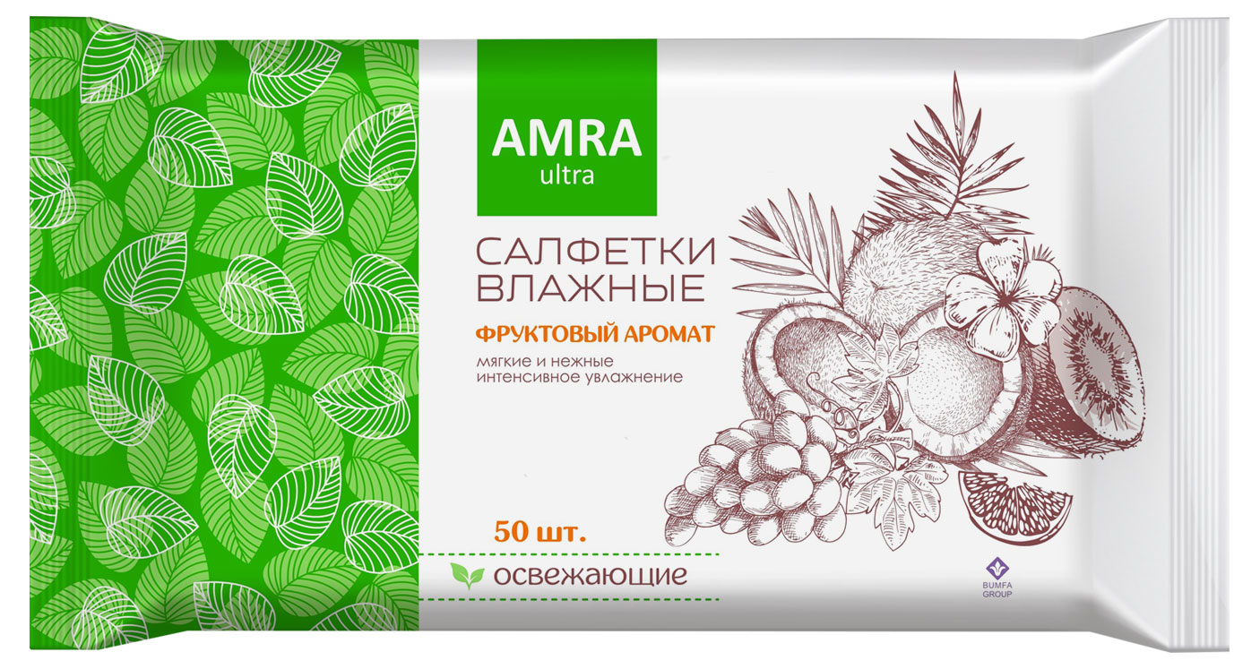 

Влажные салфетки AMRA фруктовый аромат, 50 шт