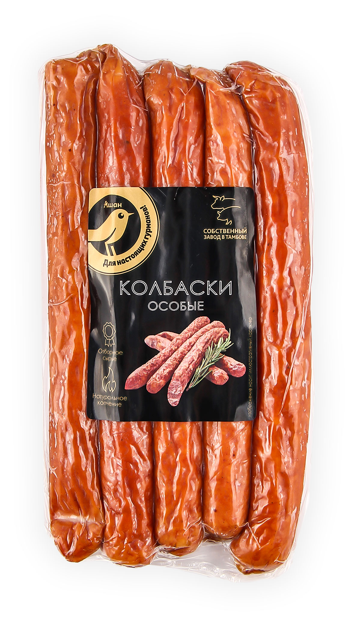 

Колбаски полукопченые АШАН Золотая птица Особые, 250 г