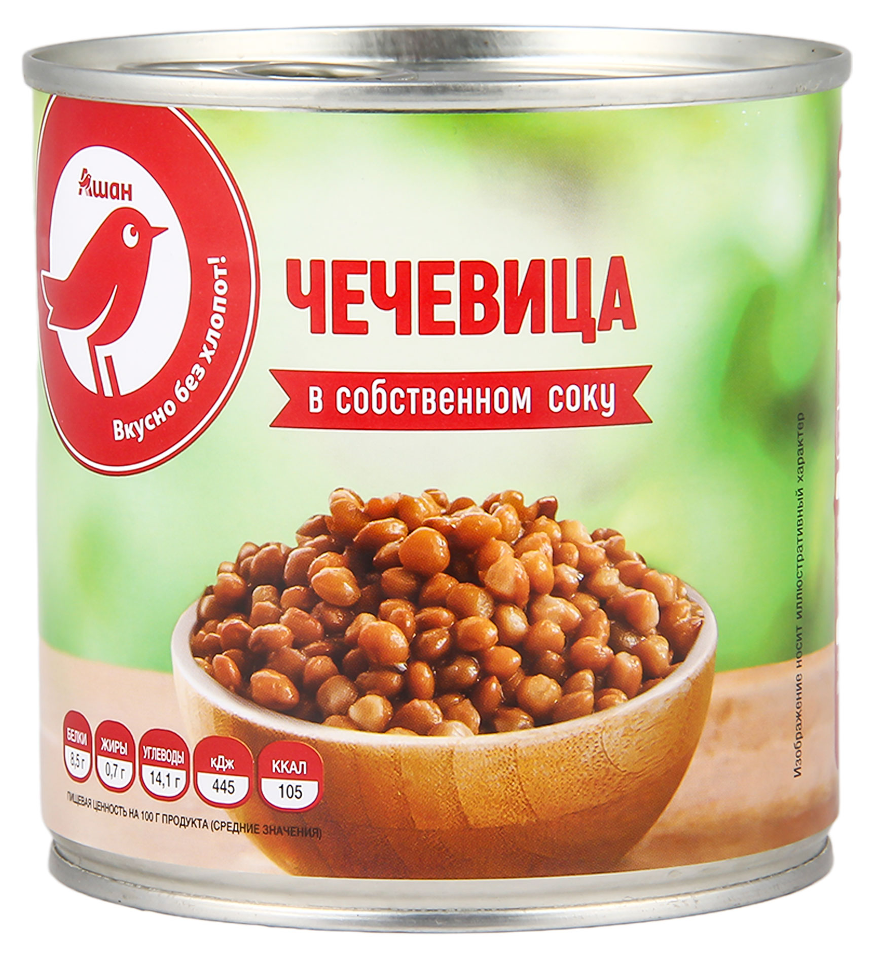 

Чечевица АШАН Красная птица в собственном соку, 400 г