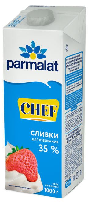 

Сливки ультрапастеризованные стерилизованные Parmalat Chef Крем сливочный для взбивания 35% БЗМЖ, 1000 г