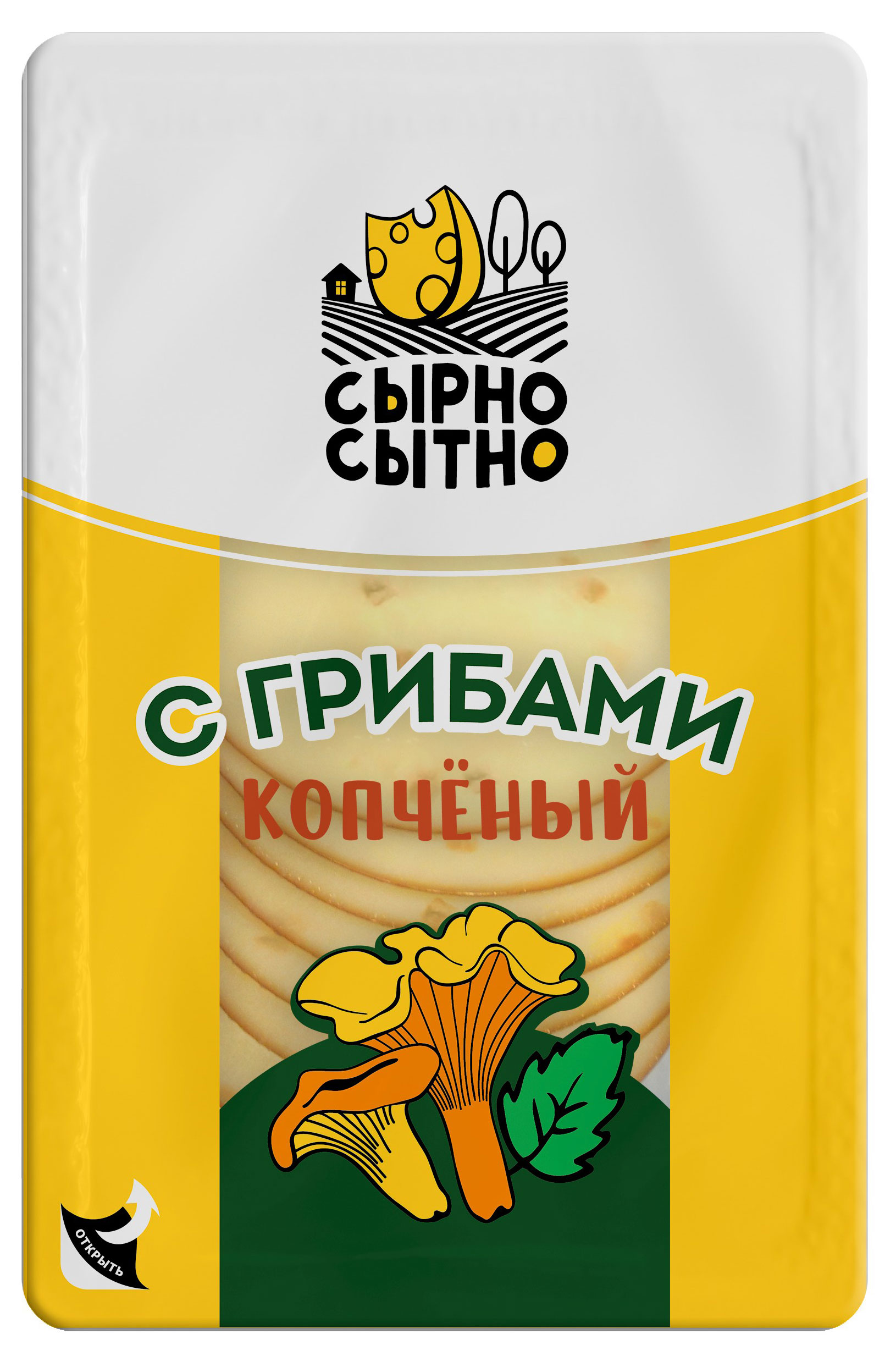 Изображение товара Сырный продукт плавленый копченый «Сырно Сытно» с грибами нарезка, 150 г