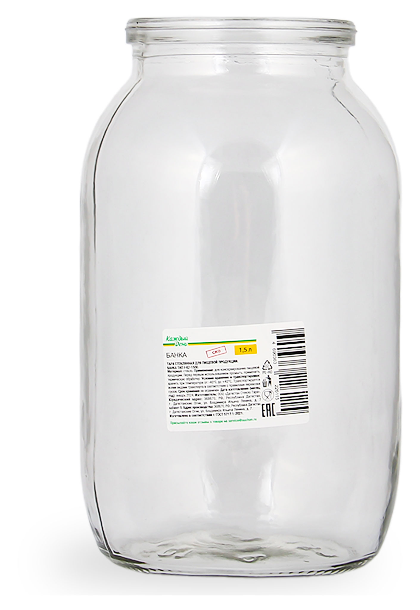 

Банка стеклянная Каждый день d 82 СКО, 1,5 л