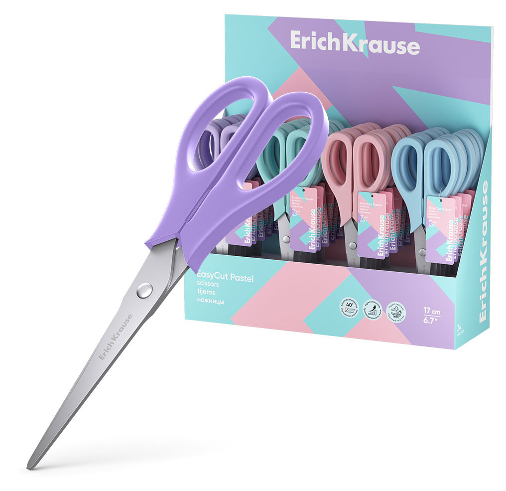 

Ножницы ErichKrause EasyCut Pastel, 17 см, 1 шт