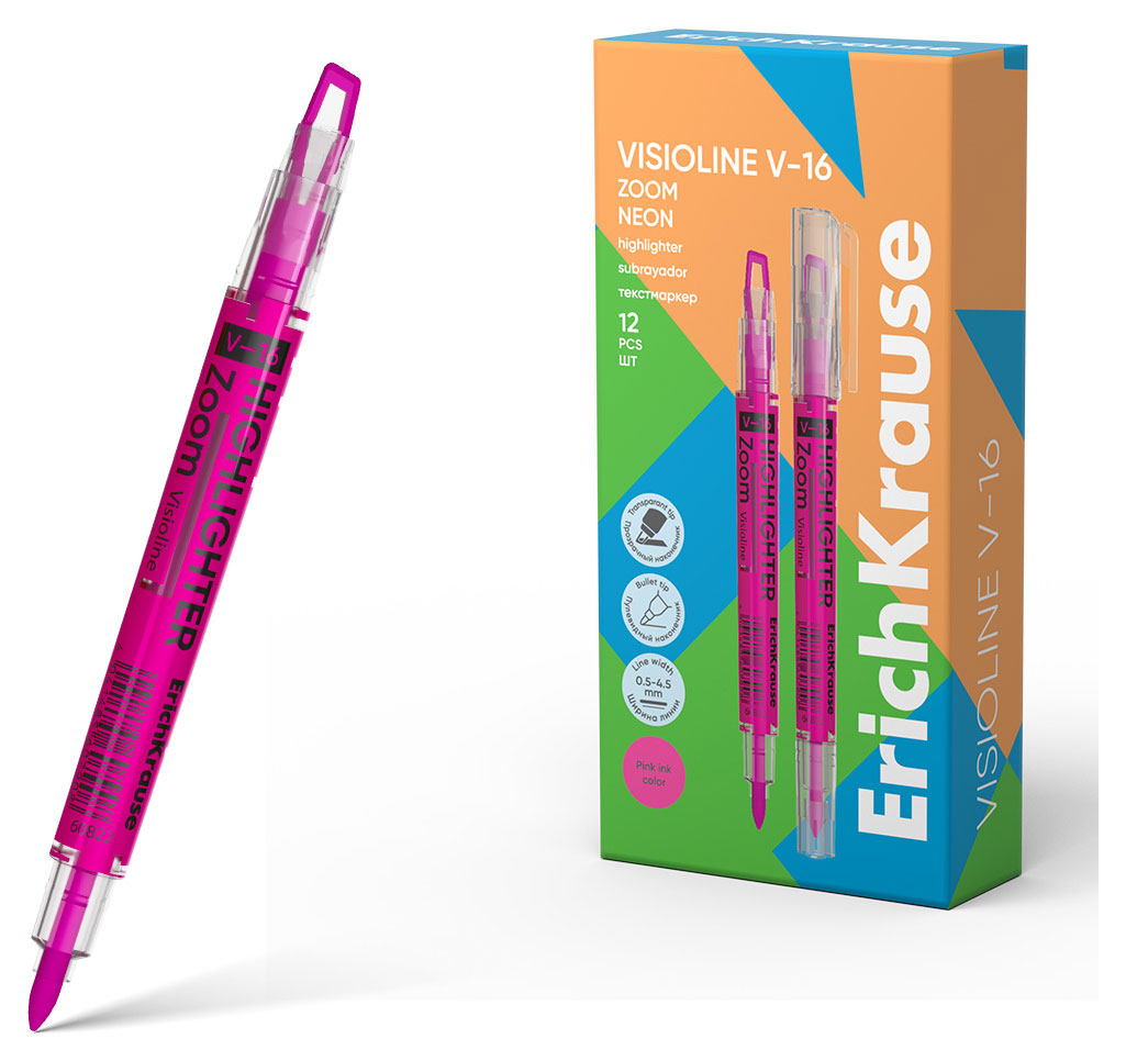 

Текстмаркер двухсторонний ErichKrause Visioline V-16 Zoom Neon розовый, 1 шт
