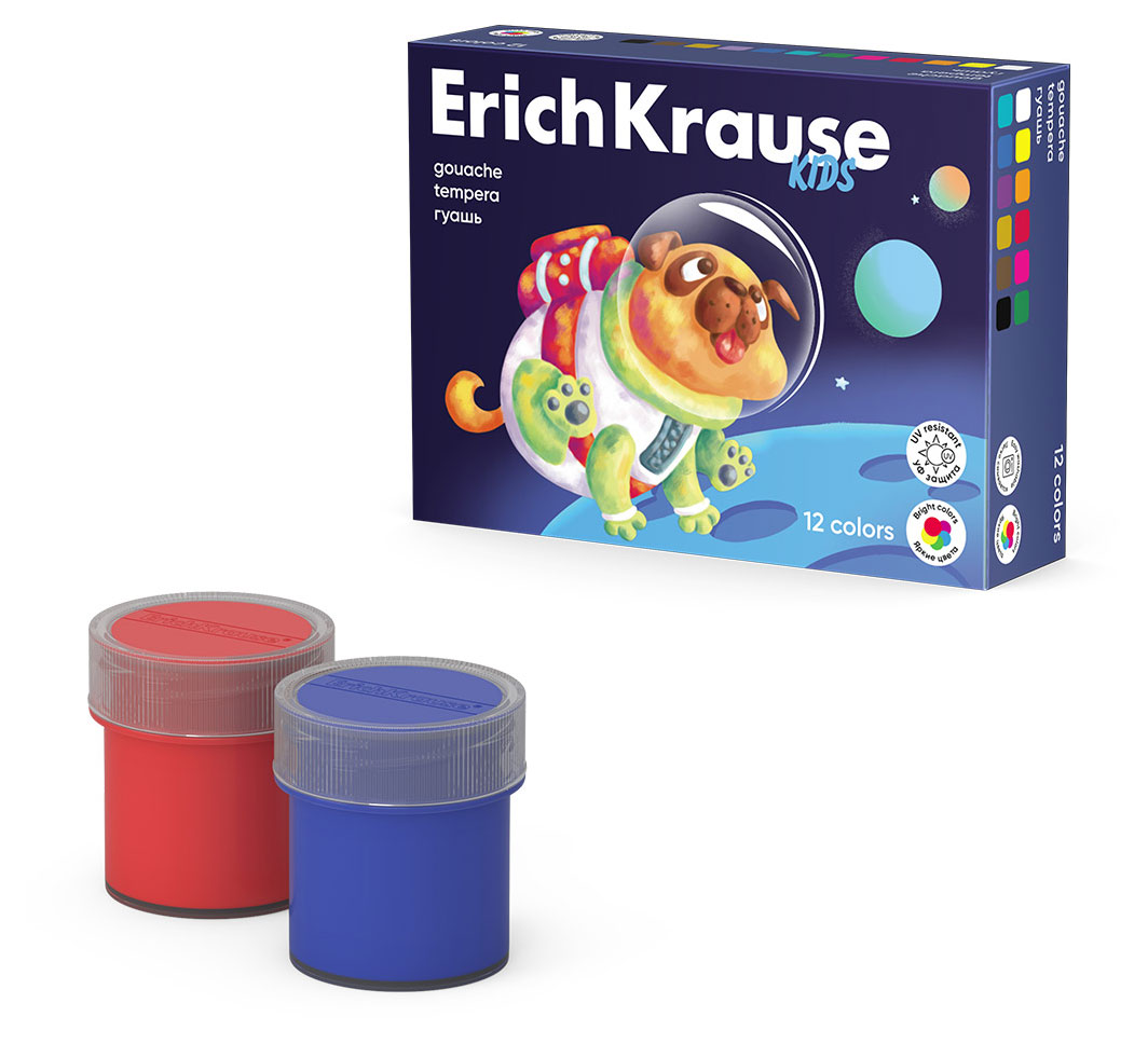 

Гуашь ErichKrause Kids Space Animals с УФ защитой яркости 12 цветов по 20 мл