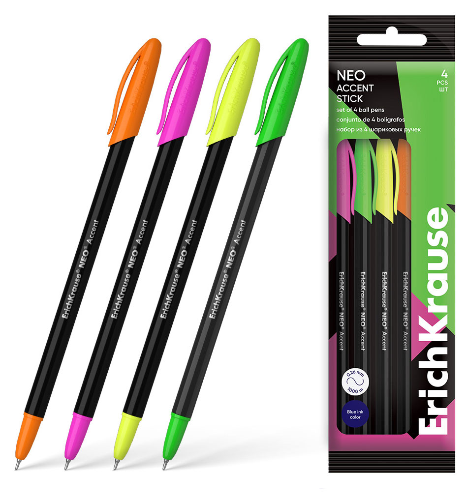 

Набор шариковых ручек ErichKrause Neo Stick Accent 0,7 синие, 4 шт