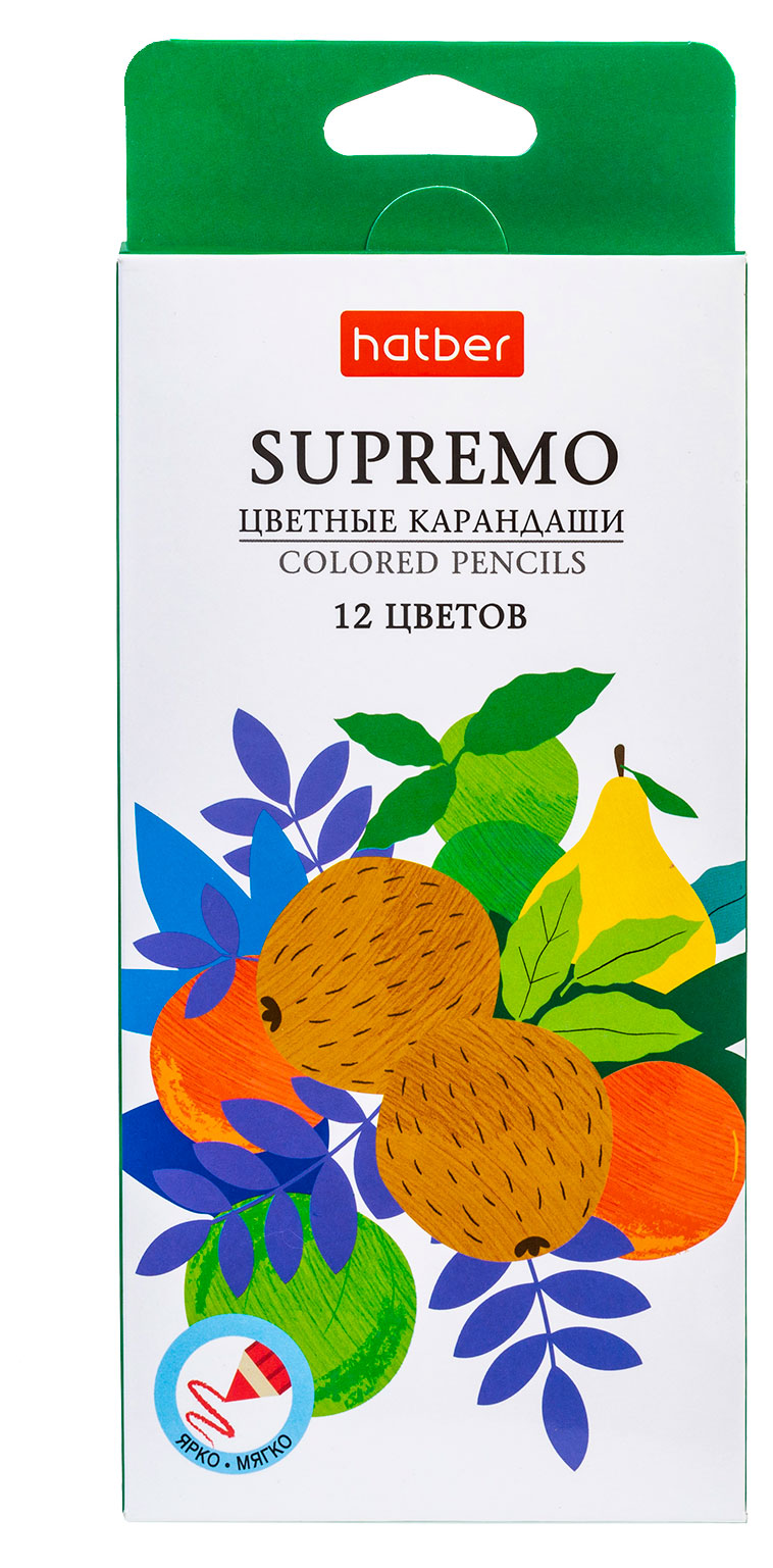 

Карандаши цветные Hatber Supremo мягкий стержень, 12 цветов