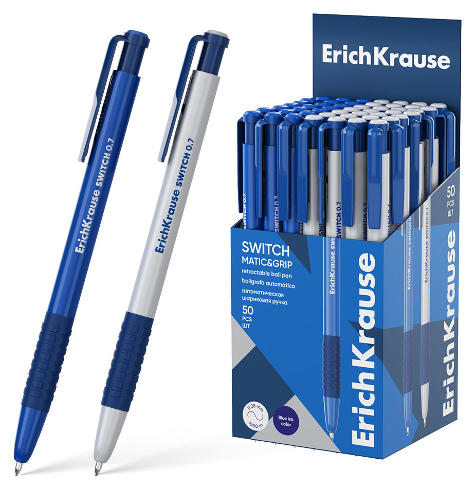 

Ручка шариковая автоматическая ErichKrause Switch Matic&Grip 0,7 синяя, 1 шт