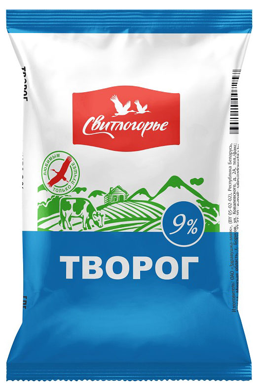 

Творог Свитлогорье 9% БЗМЖ, 180 г