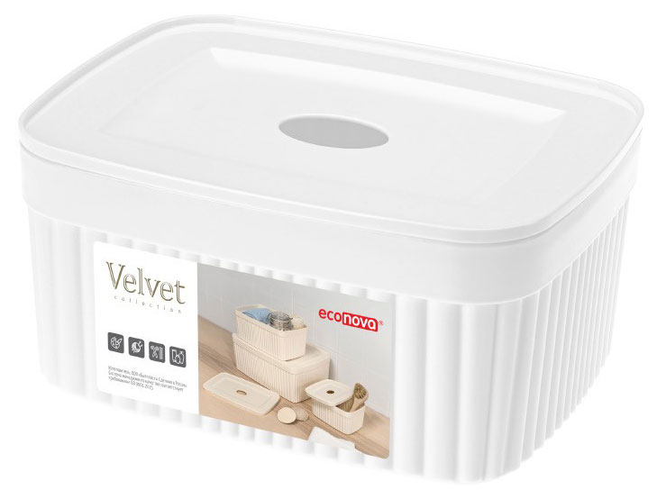 

Лоток с крышкой Econova Velvet белый 150х115х70 мм, 900 мл