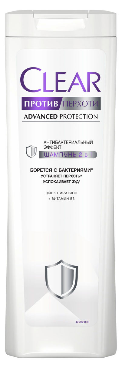Изображение товара Шампунь для волос Clear Антибактериальный эффект 2в1, 380 мл