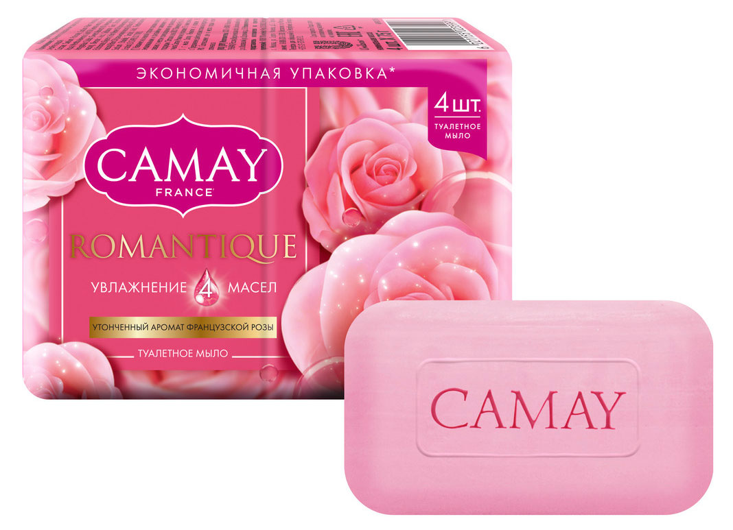 

Мыло туалетное Camay Романтик с ароматом французской розы, 4х75 г