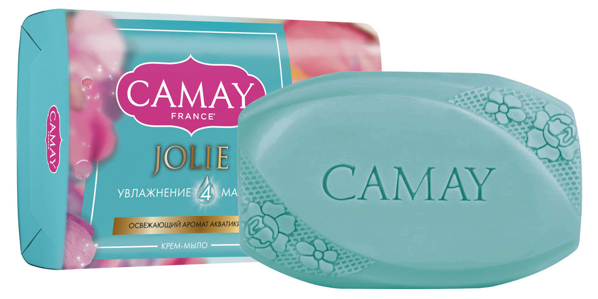 Изображение товара Мыло туалетное Camay Jolie Увлажнение 4 масел с ароматом акватики, 85 г
