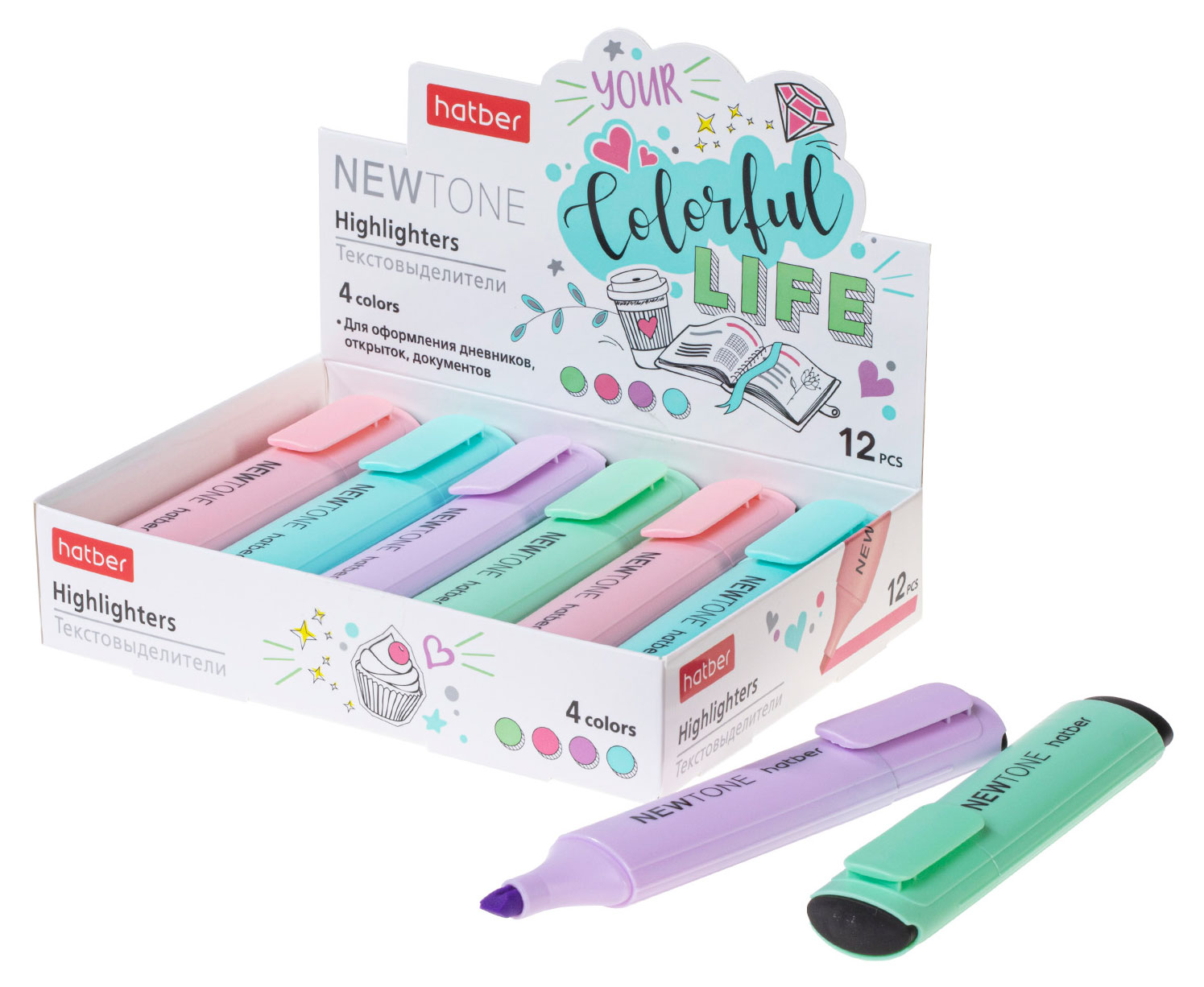 

Текстовыделитель Hatber NEWtone Pastel Ассорти 12шт. в картонной коробке