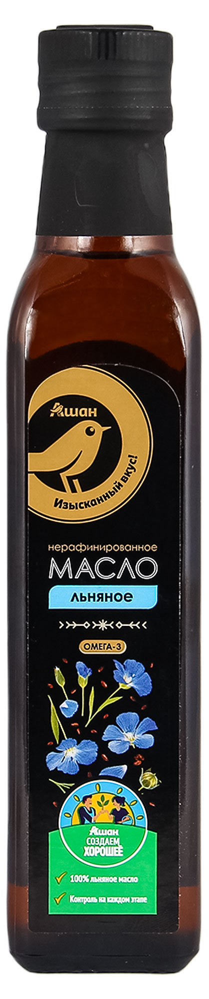 

Масло льняное АШАН Золотая птица нерафинированное, 250 мл