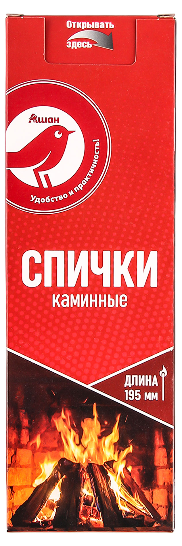 Изображение товара Спички АШАН Красная птиц каминные, 40 шт