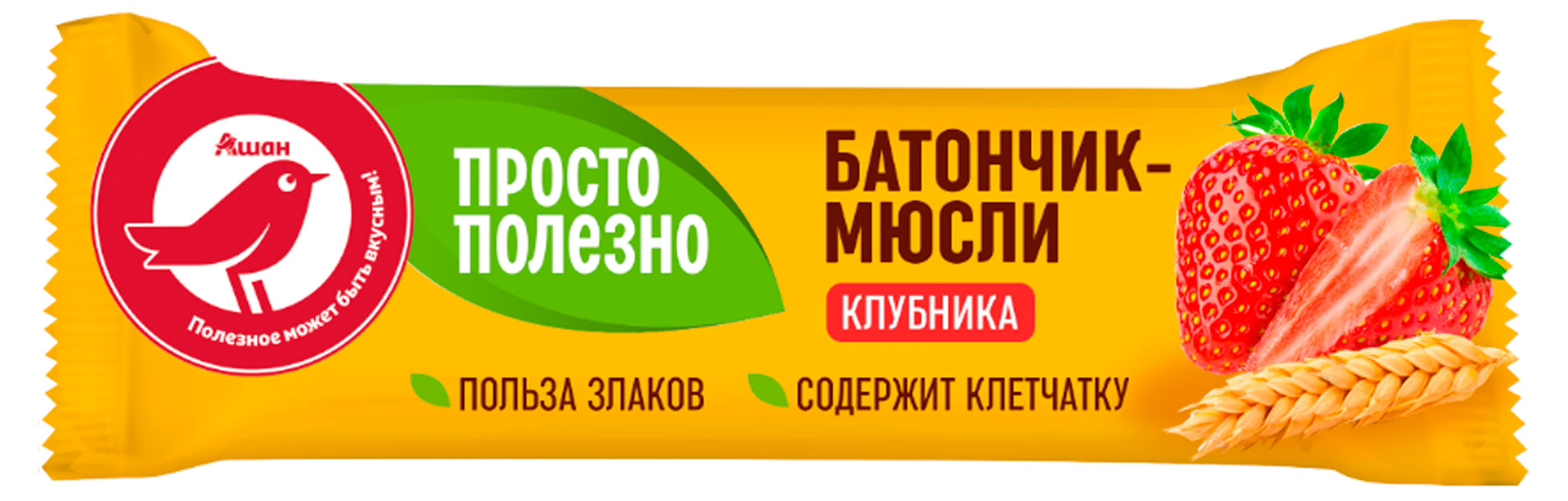 

Батончики-мюсли АШАН Красная птица с клубникой, 35 г