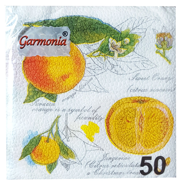 

Салфетки бумажные Garmonia Фрукты 1 слой 24х24 см, 50 шт
