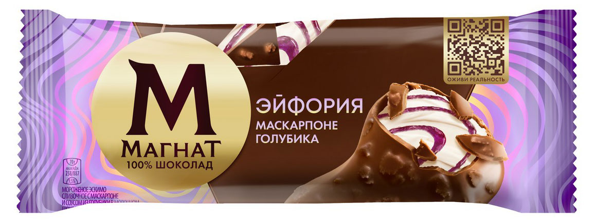 

Мороженое эскимо Магнат в шоколаде Эйфория Маскарпоне-Голубика, 70 г